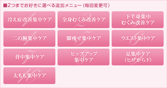 ■2つまでお好きに選べる追加メニュー（毎回変更可）