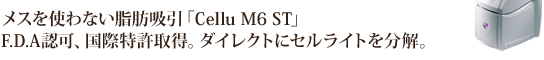 メスを使わない脂肪吸引「Celle M6 ST」 F.D.A認可、国際特許取得。ダイレクトにセルライトを分解。